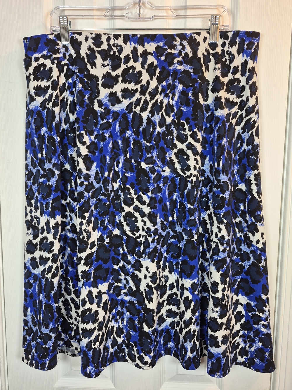 Jaclyn Smith Blue Black White Leopard Print A-Line Midi Skirt Women's Size XL